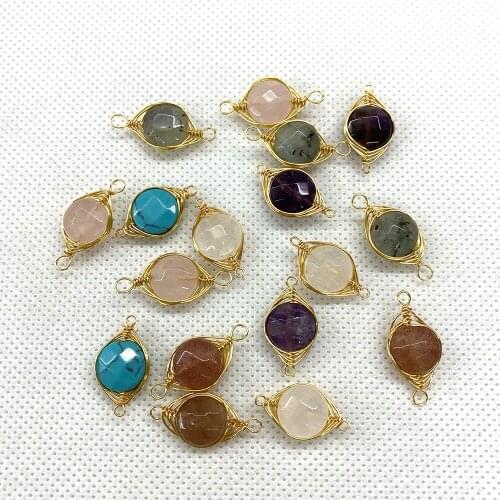 5 Pieces/pack of Natural Stone Rose Quartz White Crystal Charm Two-hole Pendant DIY Jewelry Making Necklace Bracelet Size11x20mm