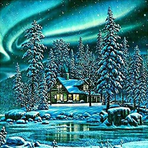 5D Diy Diamond Painting Snow Aurora Cross Stitch Full Diamond Mosaic Diamond Embroidery Needlework Wall Decoration