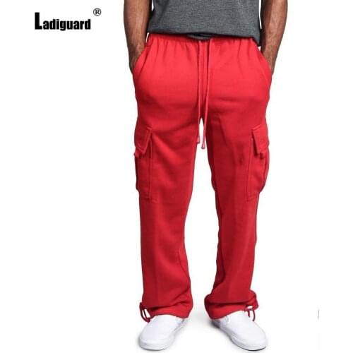 Ladiguard Men Cargo Pants Fashion Drawstring Pantalon 2021 Male Hip Hop Trouser Solid Red Outdoor Skinny Pant Sexy Mens Clothing