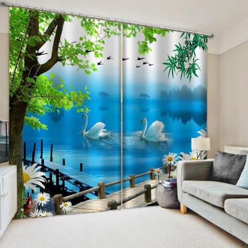 Decoration curtains blue scenery curtains Bedroom living room windproof thickening blackout fabric