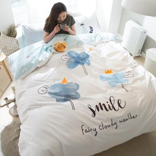 Grade A 100% Cotton Duvet Cover Set for Kids Bedding Comforter Cover Set 4 Pcs (1 Duvet Cover+1 Flat Sheet+2 Pillowcases)