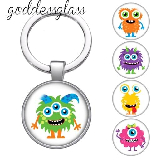 Disney Monsters inc Cute monsters Face glass cabochon keychain Bag Car key chain Ring Holder Charms keychains gift