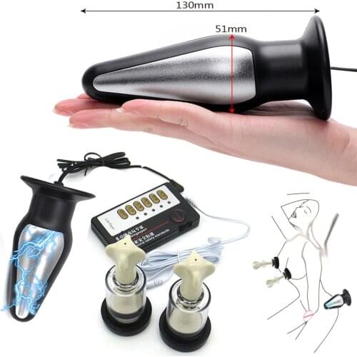 Electro Shock Anal Vagina Plug Women Masturbator Electro Stimulator Nipple Vacuum Sucker Pump Breast Massage Enlarger SM Sex Toy
