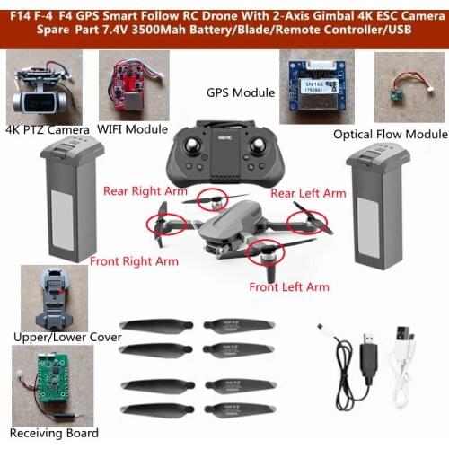 F4 F14 F-4 Brushless 4K WIFI FPV GPS RC Drone Spare Part Battery/Remote Controller/Propeller/USB Charging Cable For F4 F14 F-4