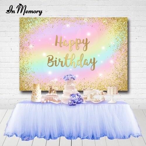 InMemory Gold Glitter Bokeh Rainbow Backdrop For Photography Girls Happy Birthday Background Photo Studio Customized Photocall