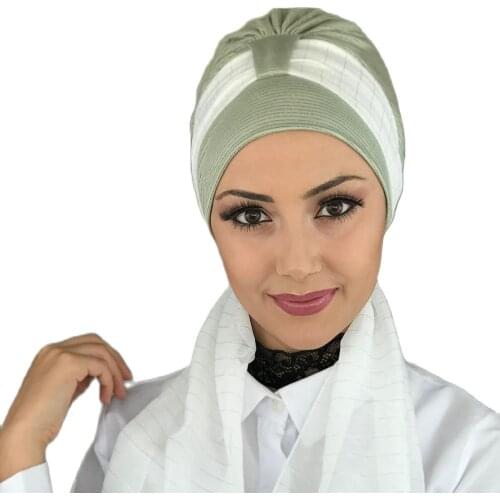 Islamic Fashion Muslim Hijab Lady Hijab 2021 Trend Scarf Bone Beanie Ready Shawl Scarf Buckle Hat Green Hijab Horsehair Bone