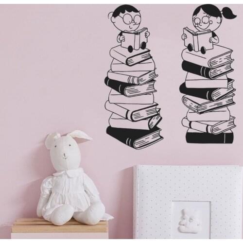 Studying Kids On Top Of Books Wall Art Decal Aesthetic Sticker Home Bedroom Art Decoration Removable A003188