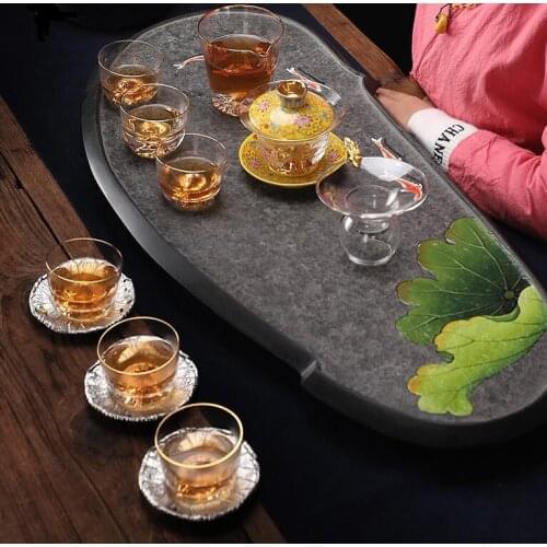 Ceramic enamel painted cover bowl Sancai tea bowl saucer glass hidden gold cup tea cup pot Chenggong tea set