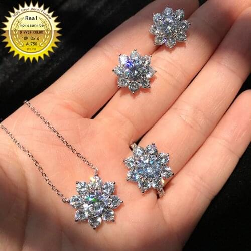 100% 18K Gold Moissanite Diamond Ring Necklace earring a set 10ct D color VVS With national certificate