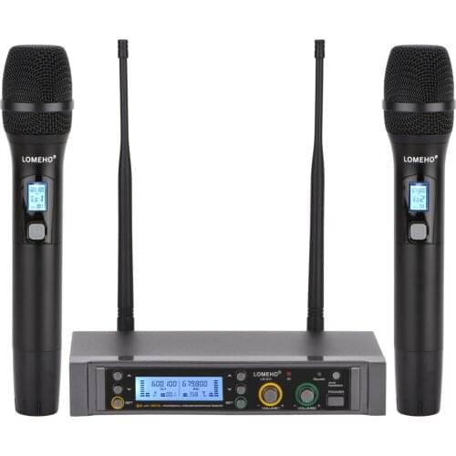 Lomeho LO-U11 2 Way 2X380 Multi Frequency DC 5V Anti-feedback Mute DJ Party Karaoke Church Metal Handheld Wireless Microphone