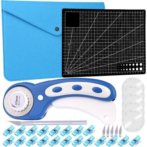 LMDZ Rotary Cutter Set with Mat Patchwork Ruler Carving Knife Spare Cutter Storage Bag for Beginner Crafting Leather Sewing DIY