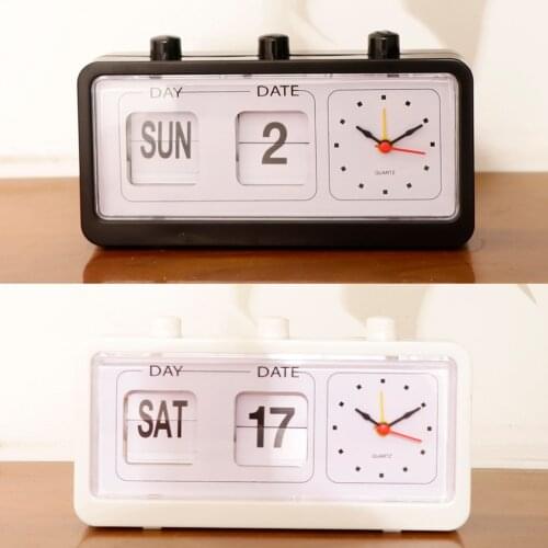 Retro Table Auto Flip Clock Non-ticking Calendar Clock with Day Date Display