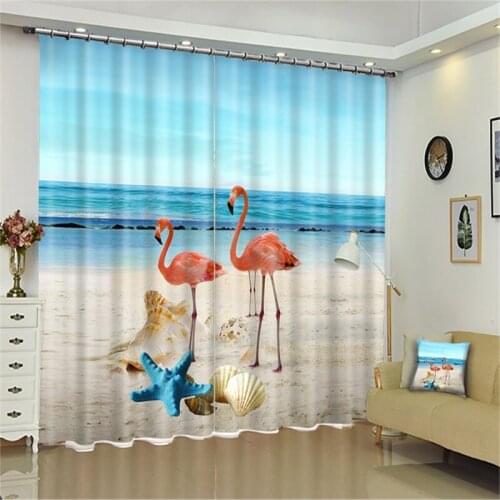 Beach Flamingo print Luxury Blackout 3D Window Curtains For Living Room Childrens bedroom office Bedroom Drapes Cortinas