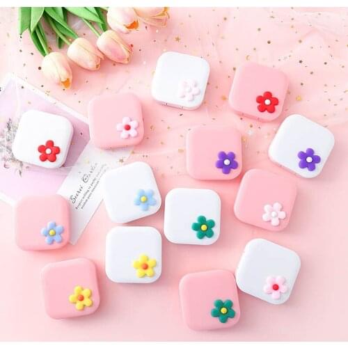 Q Zyomy Plastic Eye Care Holder Invisibility Glasses Case Nursing Bins Portable Travel Kit Square Easy Carry Cute Flower Box