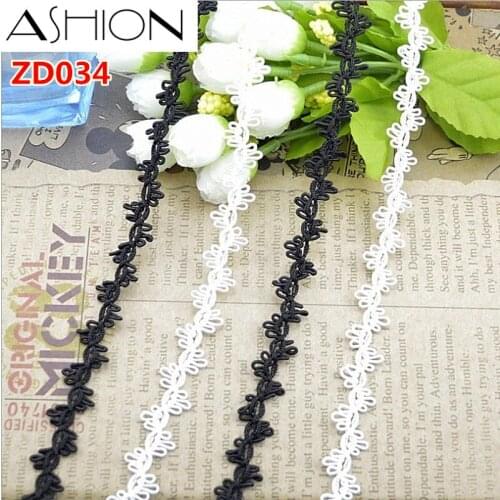Width 15mm white black polyester curve braided lash lace ribbon trim with edge ZD034