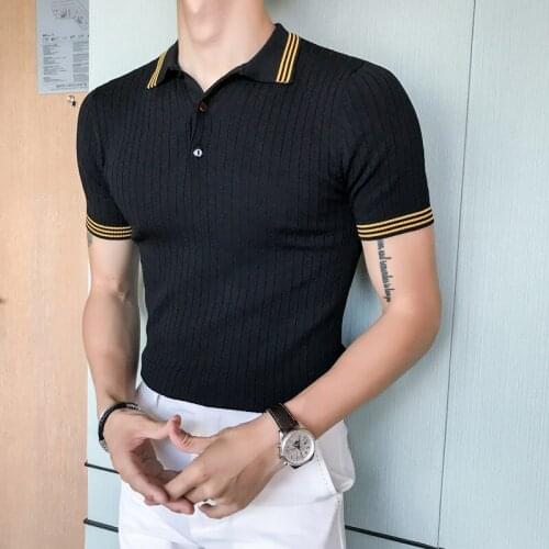 Knitting Slim Mens Fit Polo Homme Casual Business Top Basic POLO Shirt Mens Short Sleeve Top New Brand Fashion Polo Shirt Men
