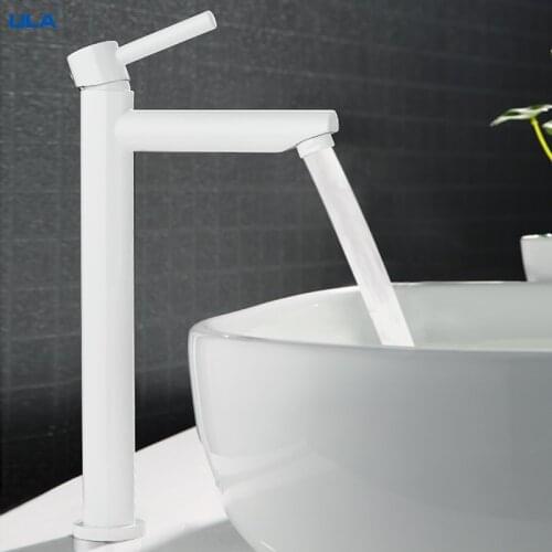 ULA Brass Tall Basin Faucet Bathroom White Washbasin Water Faucets Hot Cold Water Mixer Sink Bath Tap Waterfall Sink Faucet