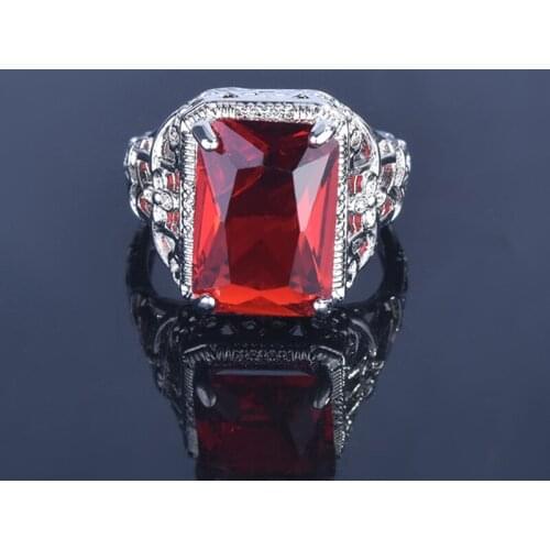 Vintage 925 Sterling Silver Ring Inlaid With Ruby Crystal Ring For Woman Jewelry Gift