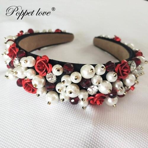High Quality Luxury Baroque styles Vintage Wedding Bridal Full Pearl Flower Crown Tiara Queen Crown Party Headband Jewelry