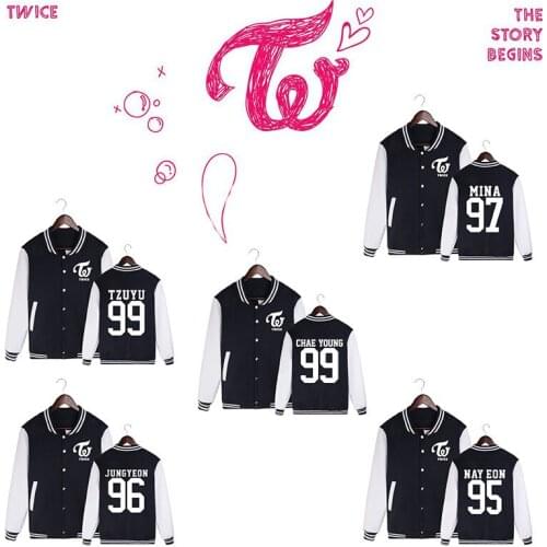 Kpop TWICE Fashion Women button Long Sleeve Jacket Coat Outerwear Casual Tops baseball uniform female Autumn warm cropped jacket