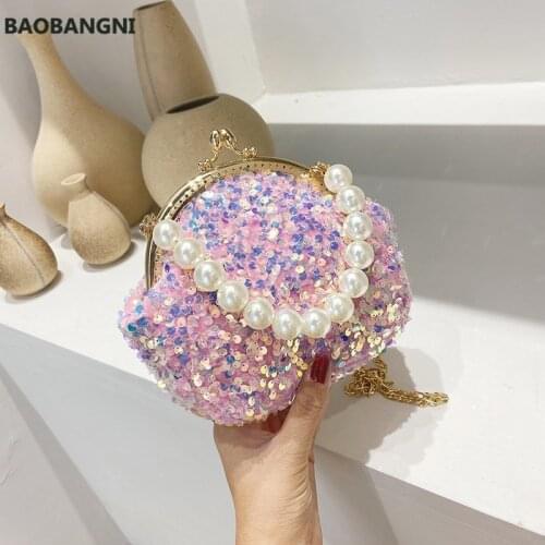 Women Clip Shining Shoulder Bags Chains Evening Handbags Bling Pearl Clutch Bag Chain Wedding Dinner Purses