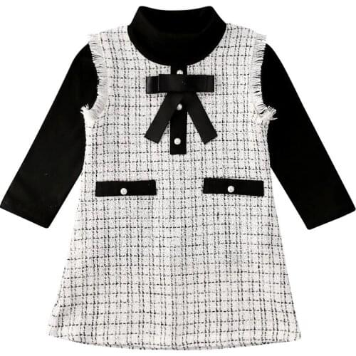 1-7Y Autumn Winter Toddler Baby Girl Clothes Sets Cotton Turtleneck Top T-shirt+Plaid Dress Formal Outfit