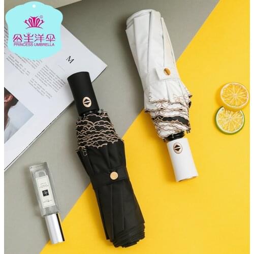 Fully Automatic Umbrella Women Lace Parasol Uv Protection Umbrella Mini Sun Black Coating Folding Compact Umbrella Gift Idea A6A