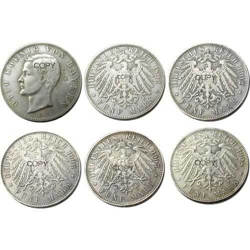 1896-1908) 5pcs Dates For Chose Germany Bavaria coin 5 mark Otto Silver Plated Copy Coins