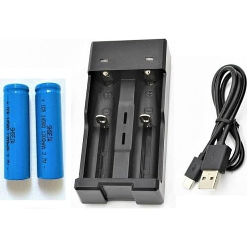 2PCS ICR14500 14500 1200mAh 3.7v rechargeable li ion Batteries led flashlight Flat Top Battery+2 Slot USB Charger 18650 Charger