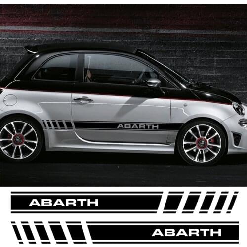 2PCS Vinyl Car Fashion Graphic Abarth Side Stripe Skirt Sticker Applique Fiat 500 Line Car Sticker Auto Accessories