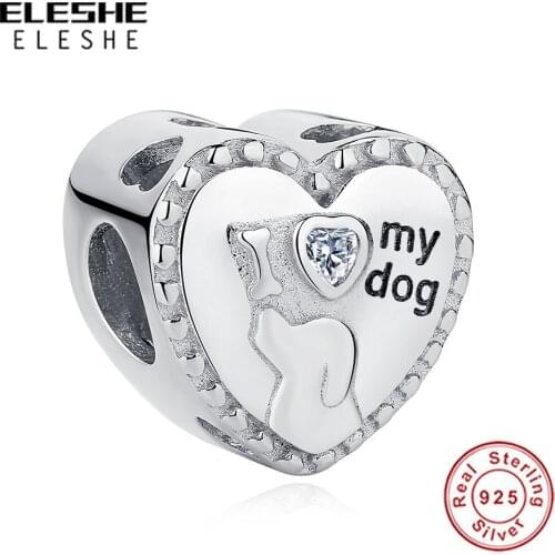 2019 New I love my dog Heart Crystal Beads 925 Sterling Silver Custom Photo Charm Fit Original Bracelets DIY Jewelry