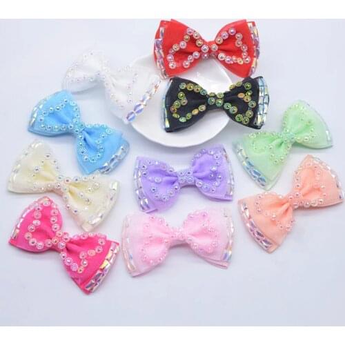 4Pcs/lot 7cm Glitter Rhinestone Ornament Bow Tie Ribbon Patches for DIY Hat Headwear Bowknot Hair Clips Wedding Decor Appliques