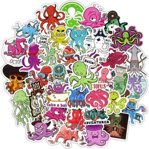 50 PCS Colorful Octopus Wall Stickers Animals Funny Wall Decoration Accessories for Bedroom Kitchen Living Room Refrigerator Car