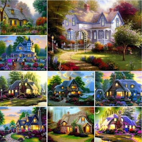 5D DIY Diamond Painting House Landscape Cross Stitch Kit Full Drill Embroidery Mosaic Art Picture of Rhinestones Home Decoration