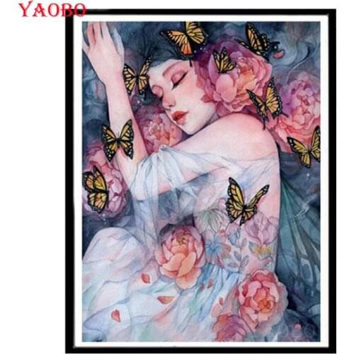 5d diy diamond painting Butterfly beauty flower mosaic diamond Embroidery rhinestone Cross Stitch full square/round drill