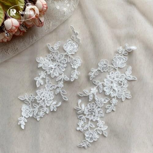 Ivory Pure White Border Mirror Flowers Handmade DIY Jewelry Wedding Dress Accessories Patch Embroidered Applique RS3111