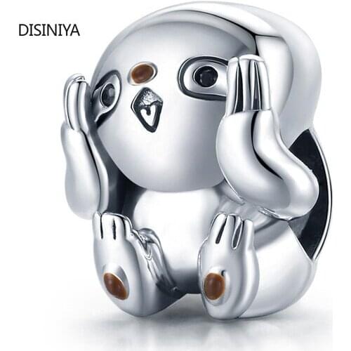 Authentic 925 Sterling Silver Jewelry Make Cute Sloth CZ Charm for Original Silver Beads Bracelet & Bangle DIY ZSCC381698