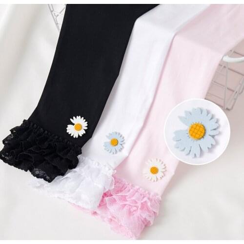 Girls' velvet mini daisy cropped trousers summer ultra-thin layered lace leggings princess baby breathable western trend