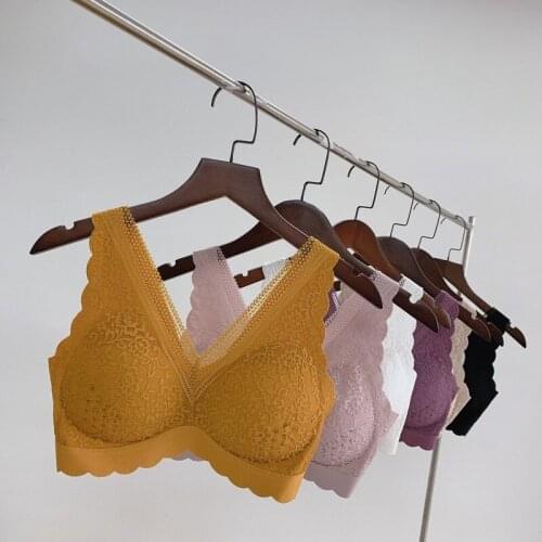 Deep V Invisible Breasted Breathable Bra Seamless Underwear Womens Top Sexy Bra Frameless Thin No Steel Ring Bra Soft Underwear