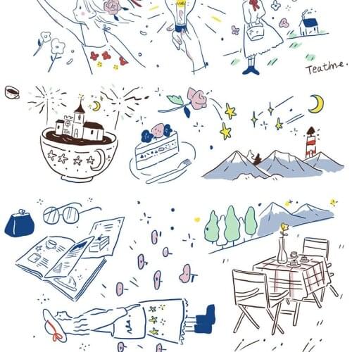 Tea Party Young Girls Washi Tape Salt Fresh Pet Journal Collage Decoration 2