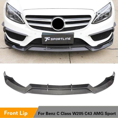 Carbon Fiber / FRP Black Front Bumper Lip Spoiler for Mercedes-Benz C Class W205 Sport C205 C43 C300 2015 - 2017 Car Styling