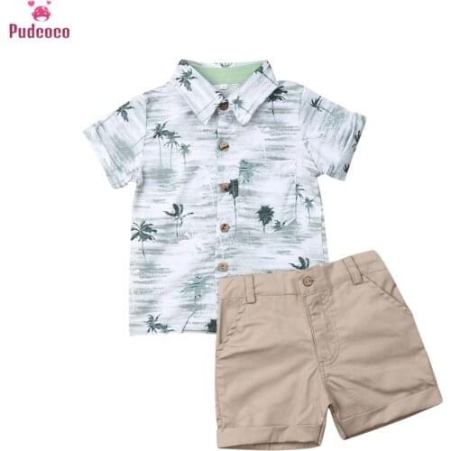 1-6T Children 2PCS Set Summer Clothing Baby Boy Coconut Tree Tops Kid T-shirt+Shorts Pants Toddler Outfits Short Sleeve Clothes