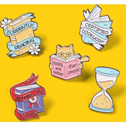 Book Enamel Pins "Bestselling Author CURRENTLY READING" Custom Brooches Decoration Backpack Badge Gift for Writer Reader