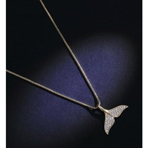 Personalized Initial Necklace Dolphin Tail Pendant Silver Crystal Necklace Fashion Jewelry For Women Girlfriend Gift