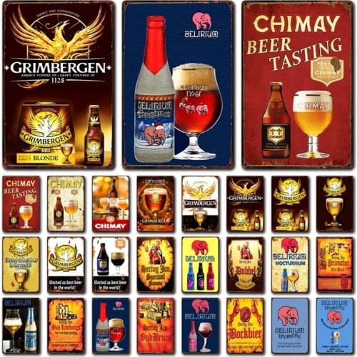 [ Kelly66 ] Belgium Wine Grimbergen Delirium Chimay Beer Tasting Tin Metal Sign Home Decor Bar Art Painting 20*30 CM Size Dy179