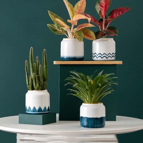 Nordic Modern Green Plants Ceramic Flowerpot Desktop Home Garden Hand-painted Creative Succulent Flowerpot Indoor Potted Plants