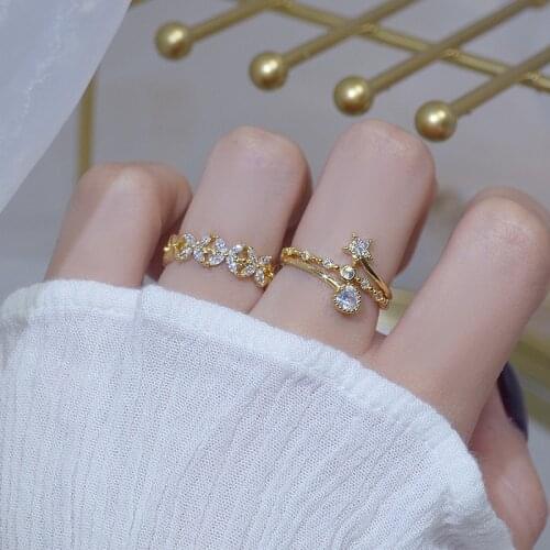 Delicate Jewelry 14K Gold Plated Adjustable Crystal Star Rings for Women Simple Style Cubic Zircon Flower Engagement Rings