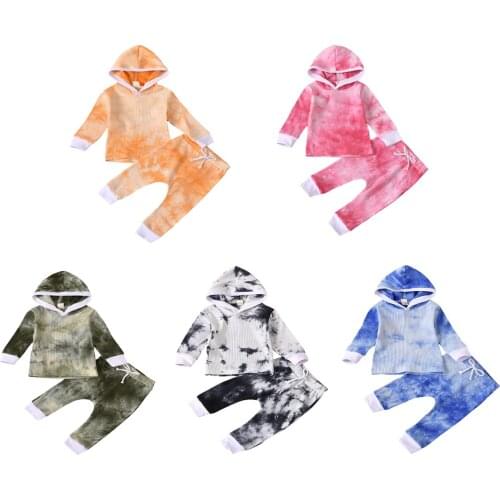 Toddler Infant Baby Girls Spring Autumn Clothes Set Cute Long Sleeve Tie Dye Hooded Top and Harem Pants 2Pcs Outfits Set