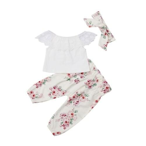 3PCS Newborn Infant Baby Girl Outfits Clothes Set Off Shoulder Shirt Tops+Pants Leggings Size 0-24M