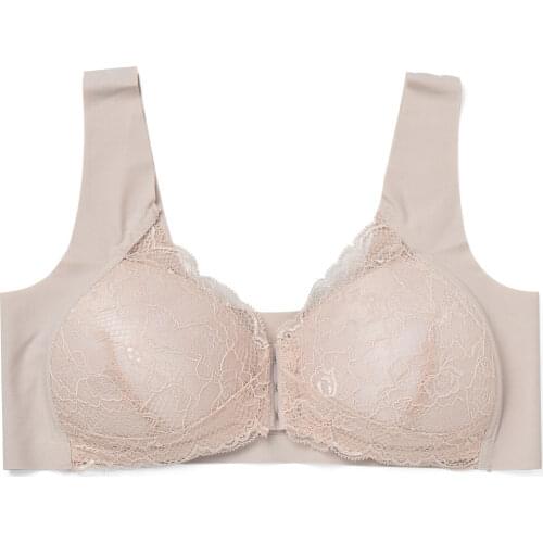 Front Buckle Lace Bra Large Size Padded Push Up Bras For Women Strength Seamless Sexy Lingerie Plunge Mesh Underwire Underwear